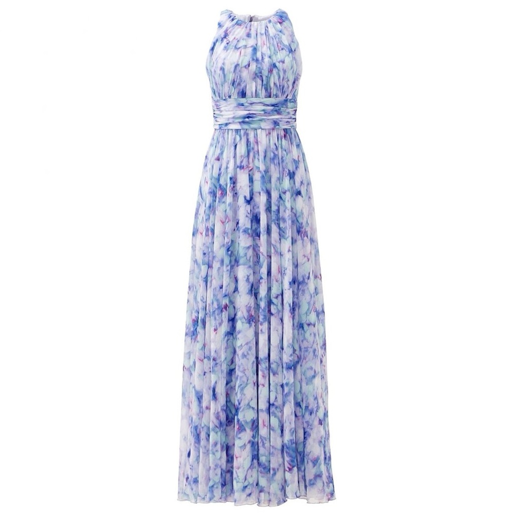 Blue Floral Maxi Dress Formal Gown